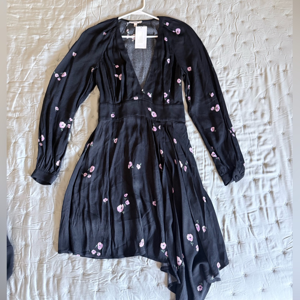 Equipment Black Dress with Purple Floral Pattern